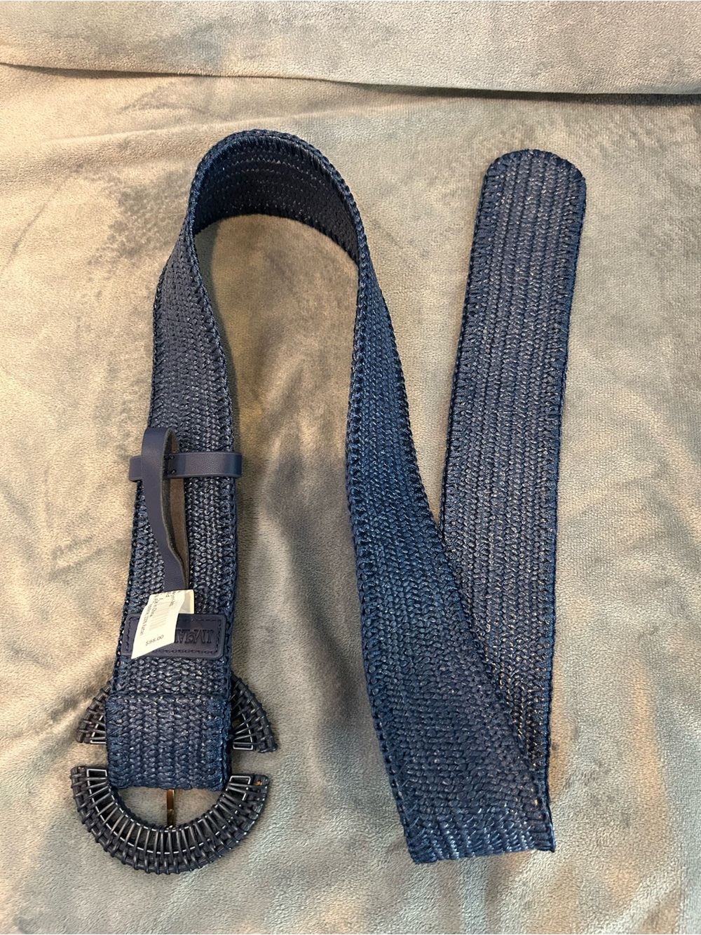 J. McLaughlin Navy Woven Grasscloth Rattan Buckle Belt - Picture 5 of 6